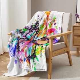 Colorful Butterfly Throw Blanket Watercolor Animal Butterfly Blankets Soft Flannel Throw, Gifts for Butterfly Lovers