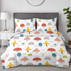 3 pcs Kids Mushroom & Rainbow Comforter Set, Ultra-Soft Microfiber, All-Season Bedding for Boys & Girls