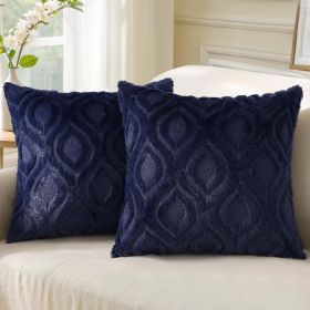 Summer Throw Pillow Covers 18x18 Inch Set of 2, Soft Plush Faux Wool Navy Blue Solid Couch Pillow Covers