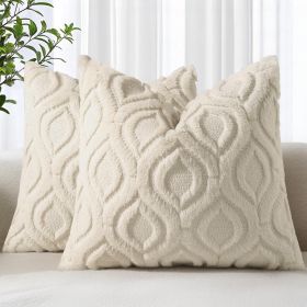 Throw Pillow Covers 18x18 Inch Set of 2, Soft Plush Faux Wool Beige Solid Couch Pillow Covers