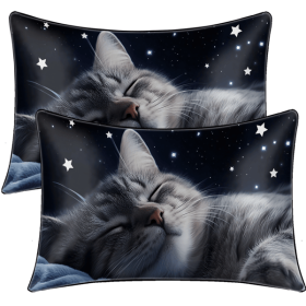 2pcs Black Cat Pillow Case Night Stars Pillow Covers Cute Animals and quiet and sleeping elf Decorative Pillowcases(temu can only be self-picked