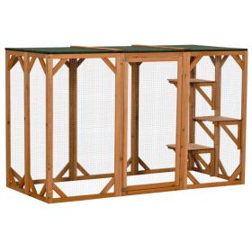 Outdoor Cat House, Catio Wooden Feral Cat Shelter, Cat Cage with Platforms, Large Enter Door, Weather Protection Asphalt Roof, 71" L, Orange (Option: Orange-1175x645x290 mm)