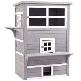 Outdoor Cat House, 3-Tier Kitty Shelter with 5 Escape Doors, Weather Resistant, Gray & White (Option: Gray-1200x790x200 mm)