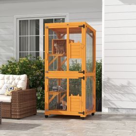 Cat Tree House with Scratching Post and Wheels (Option: Orange-990x840x280 mm)