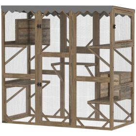 Outdoor Cat Enclosure with Window Access, 5 Platforms and 2 Resting Boxes, Waterproof Roof for Multiple Cats, Brown (Option: Brown-950x580x500 mm)