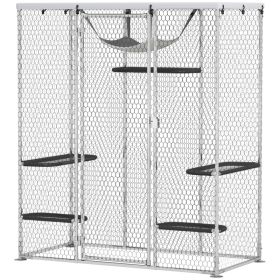 Catio Outdoor Cat Enclosure, Galvanized Steel Walk-in Cat Cage with Waterproof Cover, 5 Adjustable Platforms, Hammock (Option: Silver-1830x290x180 mm)