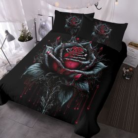 Blood Ink Rose Print Printed Duvet Cover Set - Black Microfiber Bedding, Perfect for Bedroom Decor (size: Twin)