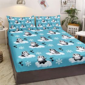 Penguin Bedding Set for Kids Boys Girls Antarctic Animal Sheet Set Cartoon Style Penguin Illustration Fitted Sheet (size: Twin)