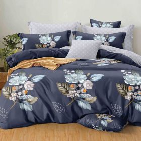 Floral Duvet Cover, Vintage Blue Floral Bedding Set for Women, Flower Comforter Cover with Zipper Ties (size: Twin)