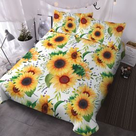 Sunflower Duvet Cover Set, Plant Comforter Cover Set, Retro Yellow Flower Comforter Cover Set - 3 Pieces (1 Quilt Cover, 2 Pillowcases) (size: KING)