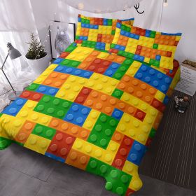 Premium Brushed Microfiber Building Blocks Bedding Set - 3-Piece Comfy Kids Quilt Cover for Teens Boys Girls Bedroom (size: KING)