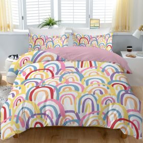 3pcs Colorful Rainbow Duvet Cover Set, Cute Hand-Drawn Print Bedding, Soft Microfiber, Reversible Design for Kids & Adults (Color: Pink, size: QUEEN)