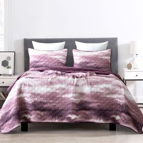 Reversible 3-Piece Bedspread Set - Watercolor Tie-Dye Quilted Bedding Coverlet with Pillow Shams (size: KING)