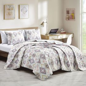 Reversible 3-Piece Geometric Aztec Quilted Bedspread Set with Pillow Shams (size: KING)