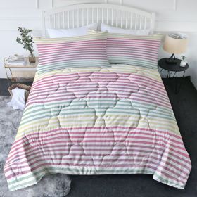 3 pcs Soft Colorful Stripe Pattern Comforter Set, Breathable Bedding Set, Cozy Bed Set for Bedroom Dorm Guest Room (Color: Colorful, size: QUEEN)