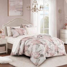 7 Piece Abstract Print Comforter Set with Bed Sheet Set (size: QUEEN)