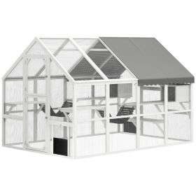 Wooden Catio Outdoor Cat Enclosure with Waterproof Cover, 2 Condos, 6 Platforms, Bridge, Doors, White (Option: White-1240x740x230 mm)